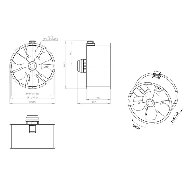 Axial 1250 mm kanalfläkt rökgas F300- AL 1250 D6 F3 03 CFG