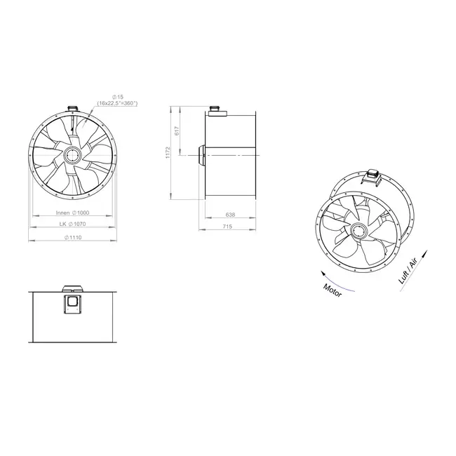 Axial 1000 mm kanalfläkt rökgas F300- AL 1000 D6 F3 02 CFG