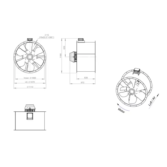 Axial 1000 mm kanalfläkt rökgas F300- AL 1000 D4 F3 04 CFG