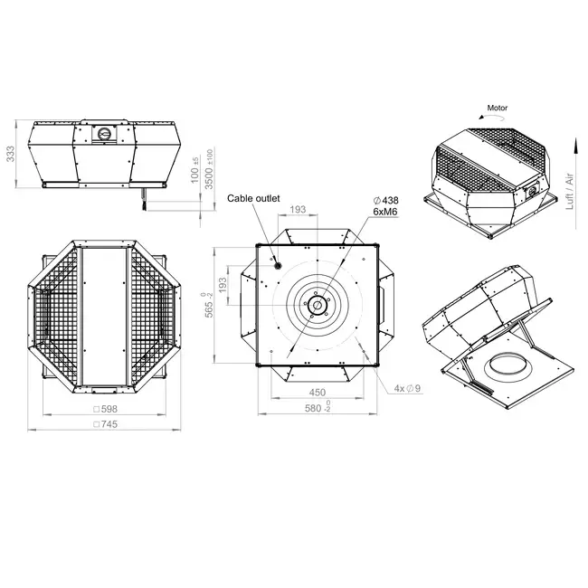 Takfläkt vertikal konstant tryckreglering - DVA 355 EC O CRK 01