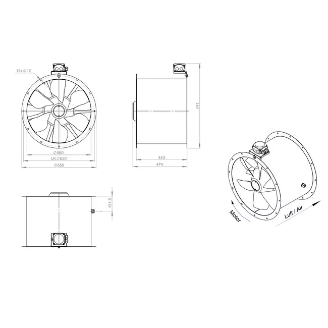 Kanalfläkt, axial 560 mm - AL 560 D4 02 CFG