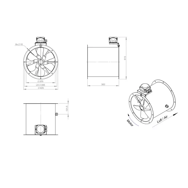 Kanalfläkt 355 mm axial - AL 355 D2 02 CFG