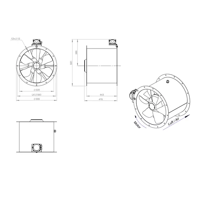 Kanalfläkt axial 500 mm - AL 500 D42U 02 CFG