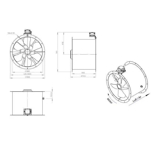 Kanalfläkt, axial 560 mm - AL 560 D84U 01 CFG