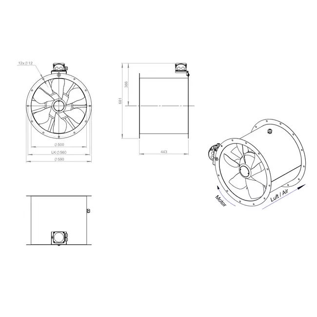 Kanalfläkt axial 500 mm - AL 500 D4 01 CFG
