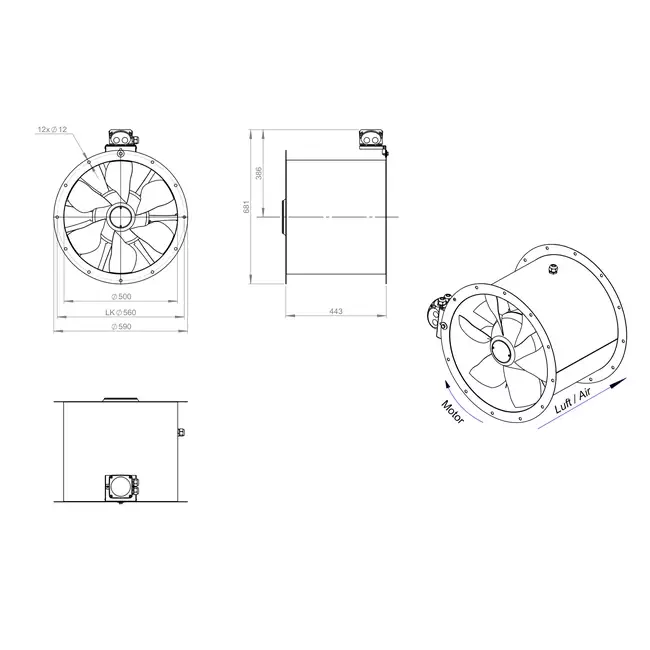 Kanalfläkt axial 500 mm - AL 500 D4 03 CFG