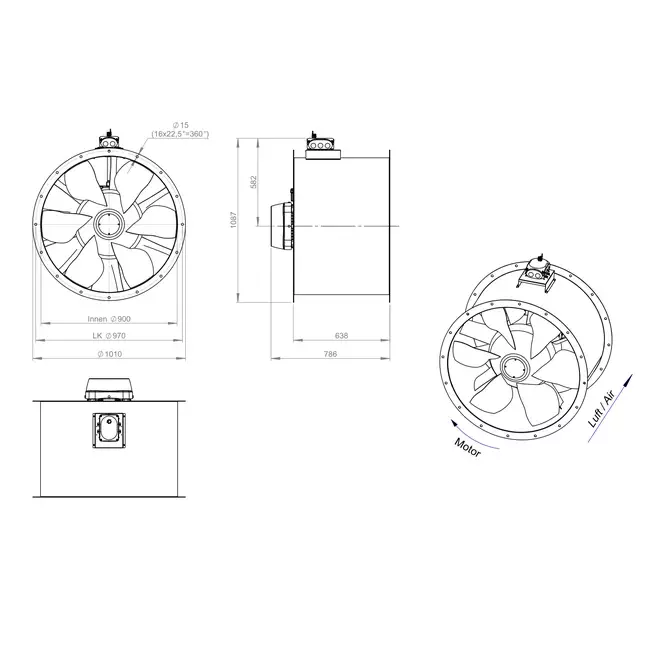 Axial 900 mm kanalfläkt - AL 900 D4 04 CFG