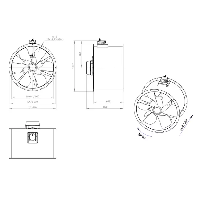 Kanalfläkt axial 900 mm - AL 900 D6 03 CFG