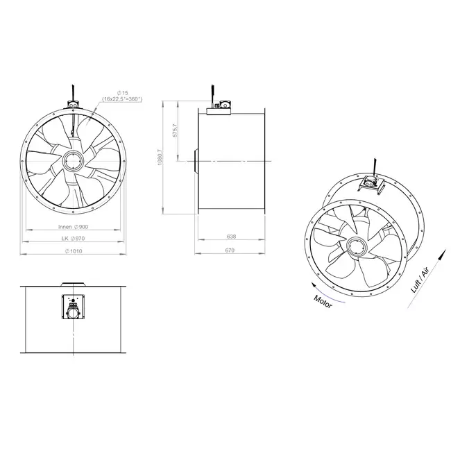 Kanalfläkt axial 900 mm - AL 900 D84U 01 CFG