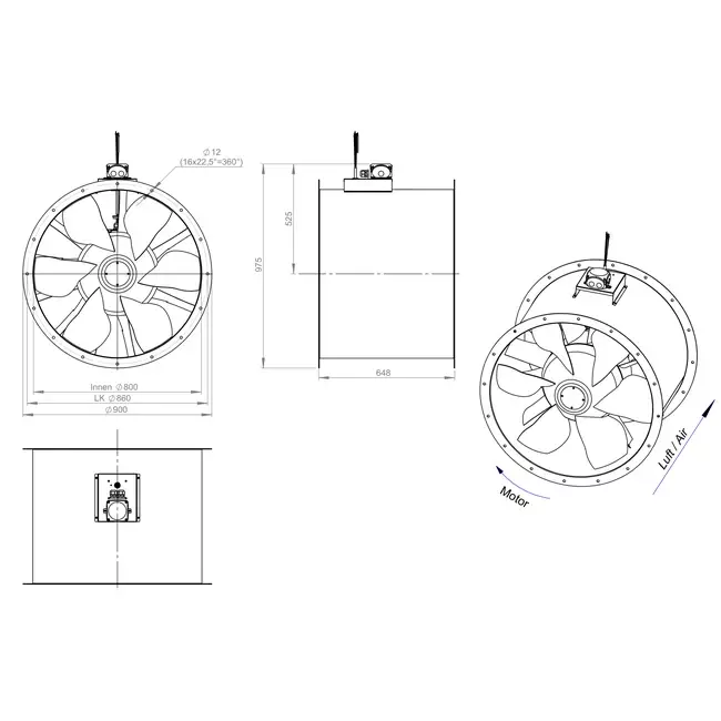 Axial 800 mm kanalfläkt - AL 800 D4 02 CFG