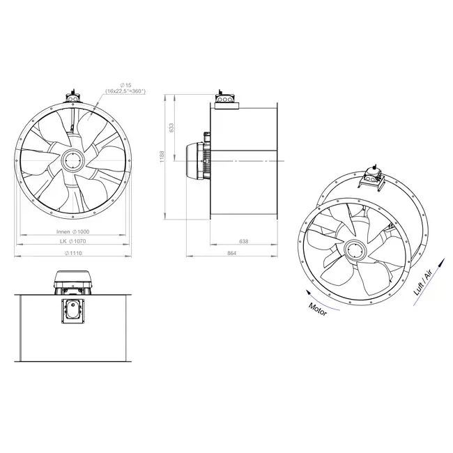 Axial 1000 mm kanalfläkt - AL 1000 D4 04 CFG