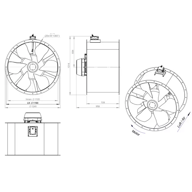 Kanalfläkt axial 1120 mm - AL 1120 D6 05 CFG
