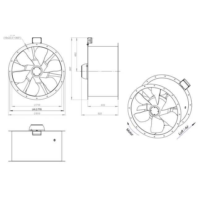Axial 710 mm rökgasfläkt med kanal F400 - AL 710 D4 F4 02 CFG