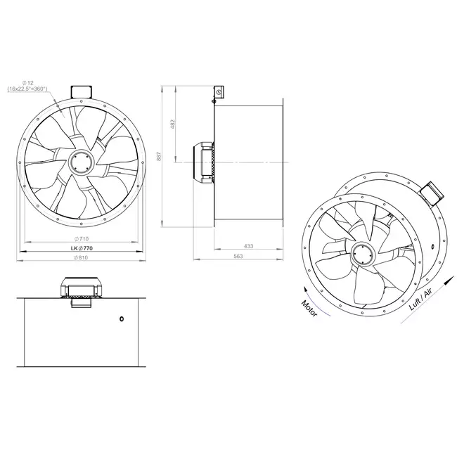 Axial 710 mm rökgasfläkt med kanal F300- AL 710 D4 F3 03 CFG