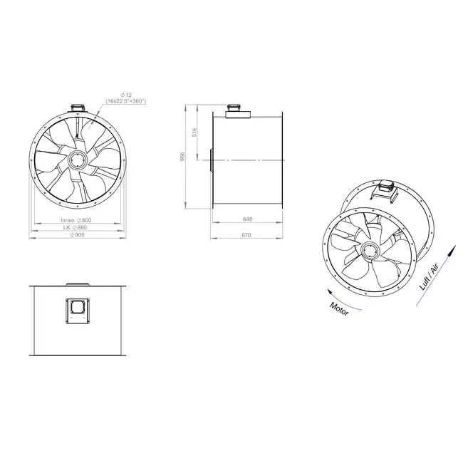 Axial 800 mm kanalfläkt rökgas F400 - AL 800 D6 F4 03 CFG