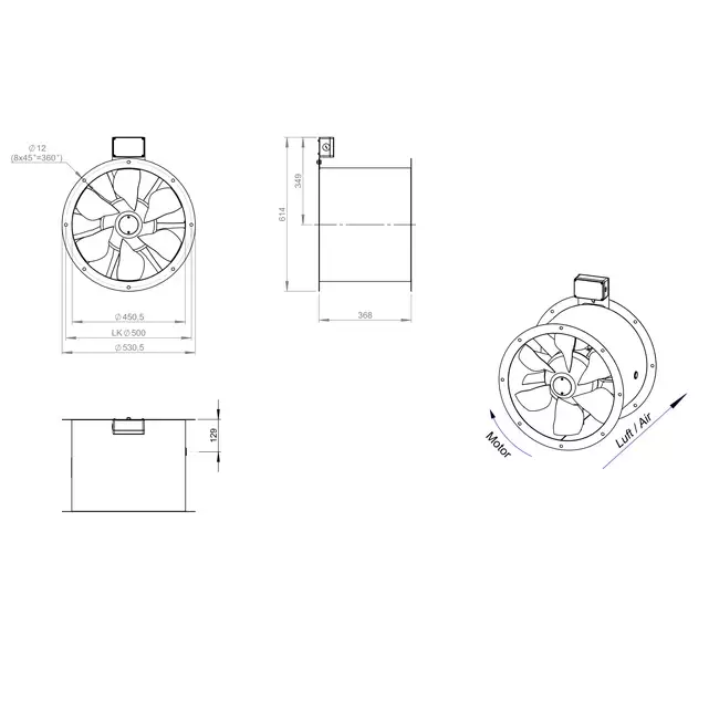 Axial 450 mm rökgasfläkt med kanal F400 - AL 450 D4 F4 01 CFG