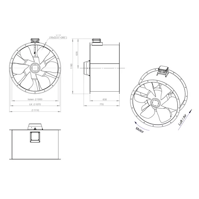 Axial 1000 mm kanalfläkt rökgas F400 - AL 1000 D4 F4 01 CFG