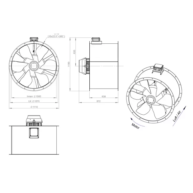 Axial 1000 mm kanalfläkt rökgas F400 - AL 1000 D4 F4 04 CFG