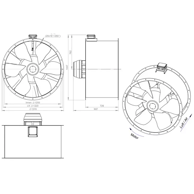 Axial 1250 mm kanalfläkt rökgas F400 - AL 1250 D6 F4 03 CFG