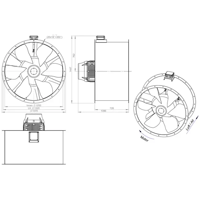 Axial 1250 mm kanalfläkt rökgas F400 - AL 1250 D6 F4 04 CFG