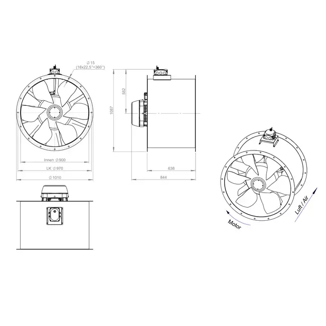 Kanalfläkt axial 900 mm - AL 900 D84U 03 CFG