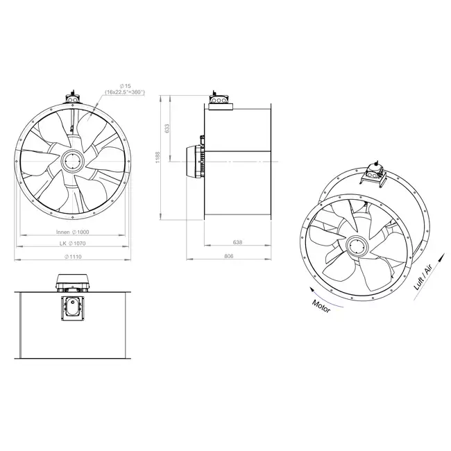 Kanalfläkt axial 1000 mm - AL 1000 D84U 01 CFG