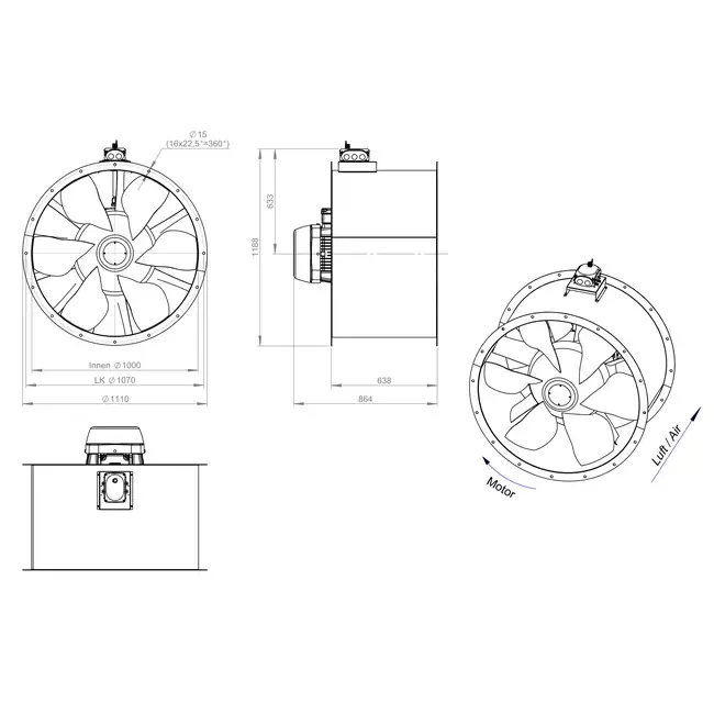 Kanalfläkt axial 1000 mm - AL 1000 D84U 02 CFG