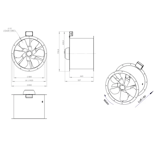 Axial 560 mm kanalfläkt rökgas F300- AL 560 D84U F3 02 CFG