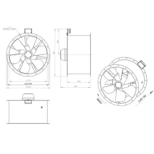 Kanalfläkt axial 710 mm rökgas F300- AL 710 D84U F3 02 CFG