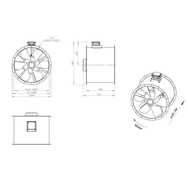 Axial 800 mm kanalfläkt rökgas F300- AL 800 D84U F3 02 CFG