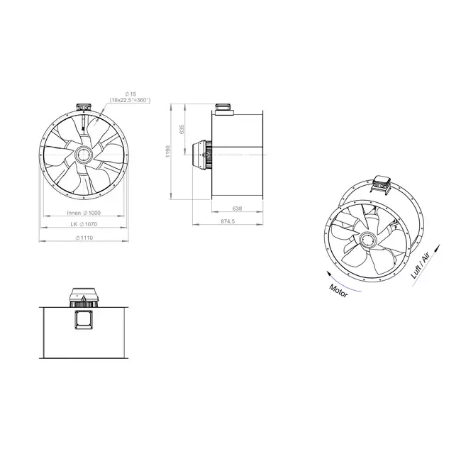 Axial 1000 mm kanalfläkt rökgas F300- AL 1000 D84U F3 03 CFG