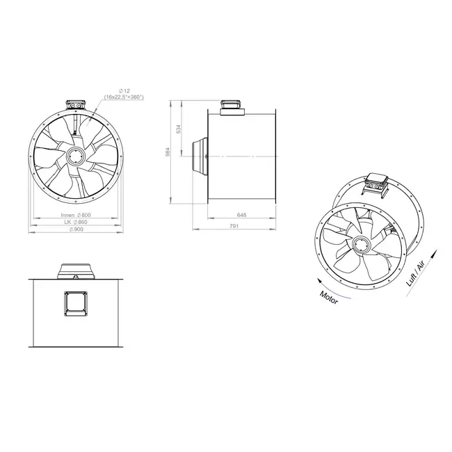 Axial 800 mm kanalfläkt rökgas F400 - AL 800 D84U F4 03 CFG