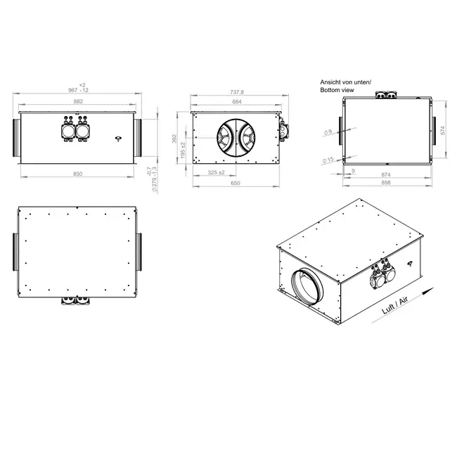 Rörfläkt 280 mm isolerad energieffektiv - EM DUO 280 EC K 01