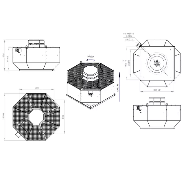 Takfläkt vertikal metall - DVL 630 D4 RK 01