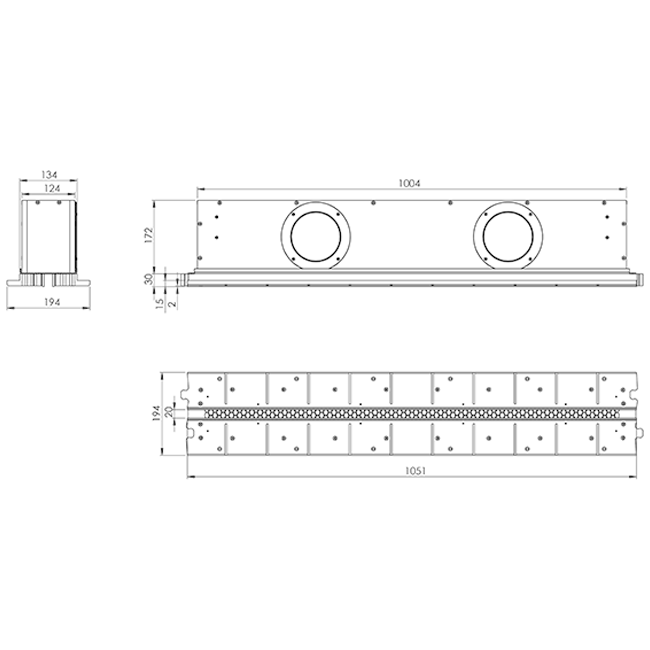 Ergovent infällbart ramfritt linjärgaller 1050 mm med anslutningsdiameter 125 mm - luftkonditionering - 1 slits