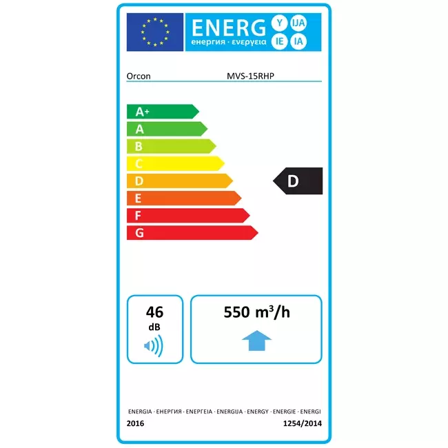 Orcon MVS-15RHP 550 m³/h + fuktsensor - perilexkontakt