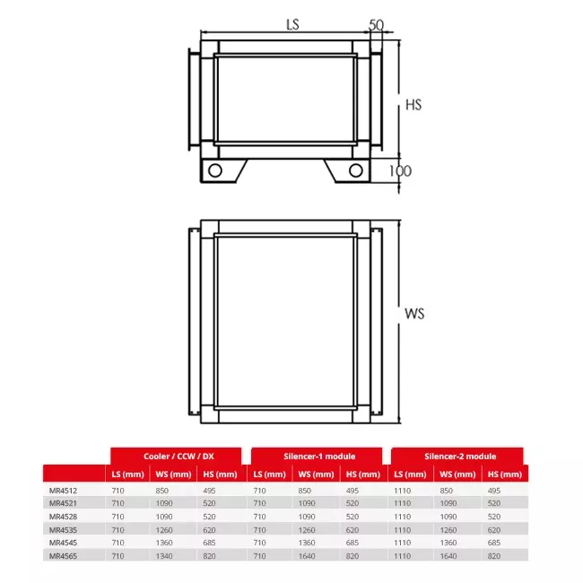 Maxivent ljuddämpare 600 mm för MR4565 horisontell - SL1