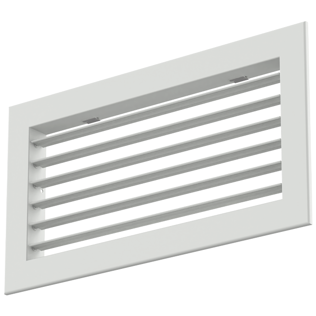 Enkelt justerbart vägggaller i aluminium - med friktionsfjädrar - 400x150 mm - RAL 9016