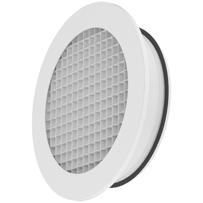 Cirkulärt vägggaller av aluminium med fast galler - 125 mm - RAL 9003