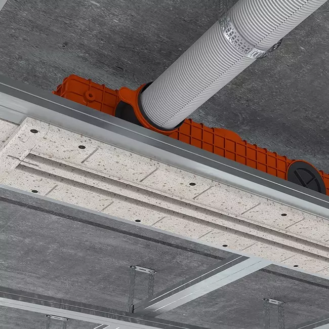 Ergovent infällbart ramlöst linjegaller 1050 mm med anslutningsdiameter 90 mm – modulärt – 2 slitsar