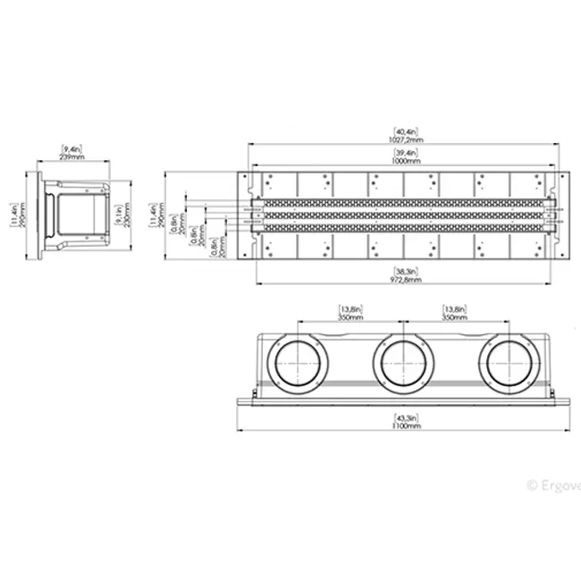 Ergovent ramlös spaltdiffusor 1000 mm med anslutningsdiameter 160 mm - luftkonditionering - 3 spalter