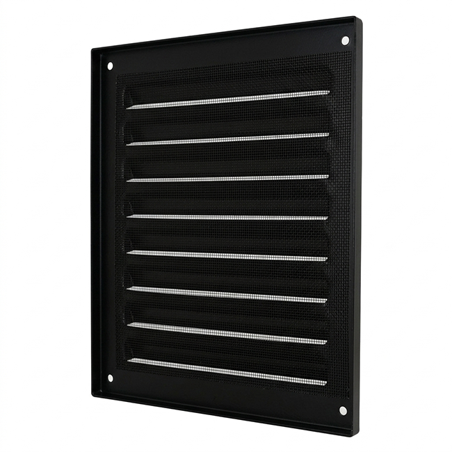 Utvändigt galler fyrkant 200x200 mm aluminium - RAL9005 30% glans