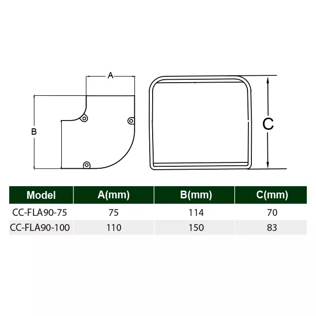 ClimaConnect 90° plan böj för monteringskanal 100 mm - RAL 9010