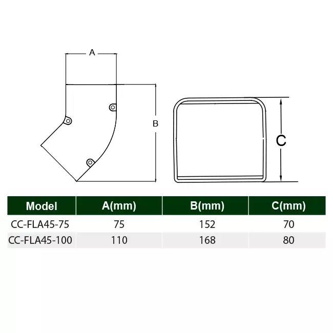 ClimaConnect 45° flat böj för monteringskanal 75 mm - RAL 9010
