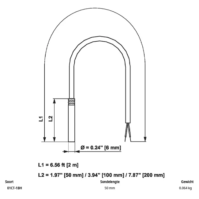 Belimo kabeltemperaturgivare PT1000 50x6 mm - 2 meter - 01CT-1BH