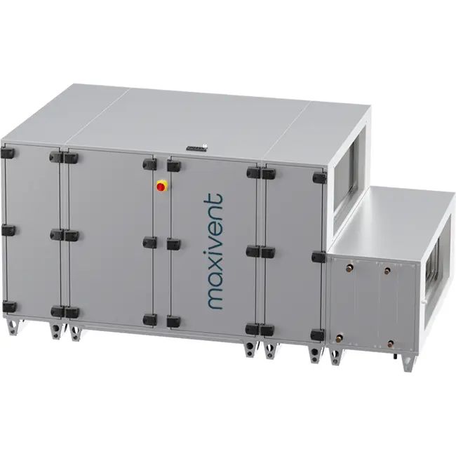Maxivent WTW-luftbehandlingsaggregat med motströmsvärmeväxlare, 4200 m³/h, med varmvattenbatteri och kallvattenbatteri, horisontellt till vänster – PHE 4200 H WKJL T 01
