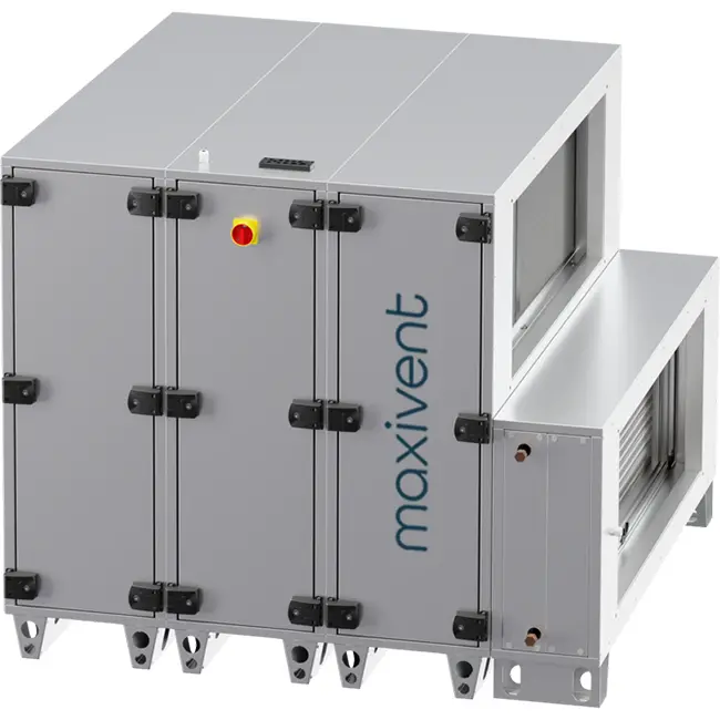 Maxivent WTW luftbehandlingsaggregat med värmehjul, 7600 m³/h, med varmvattenbatteri, horisontellt till vänster – RHE 7600 H WOJL T 02