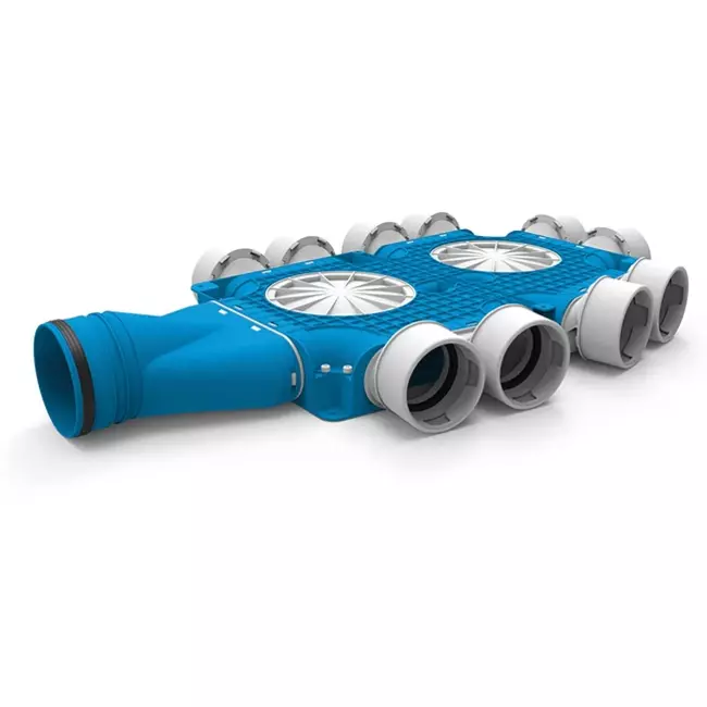 Vent-Axia Uniflexplus kompositfördelare 10 x Ø 90 mm med horisontell tapp Ø 125 mm