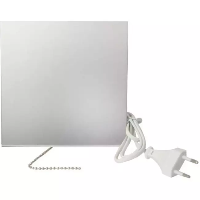 Badrumsfläkt Ø 125 mm med dragsnöre och stickkontakt – front av glas i satinsilver