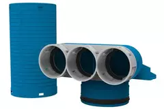Vent-Axia Uniflexplus fläktkollektor 3 x Ø 69 mm med murbrukslock Ø 125 mm H=250 90° (lång)